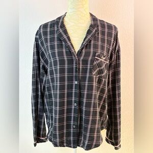 Victoria's Secret The Dreamer Black and Pink Plaid Flannel Sleep Shirt Medium